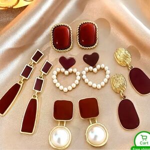 Chic Red and Gold Earring Set